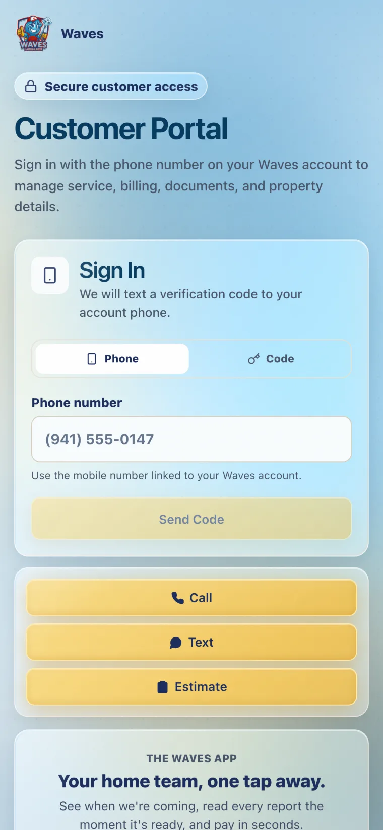 Waves app sign-in screen